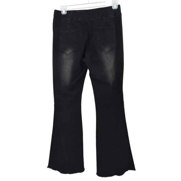 Womens Black Flare Jeans Elastic Waist Skinny Bell Bottom Stretch Denim XL - Picture 3 of 8